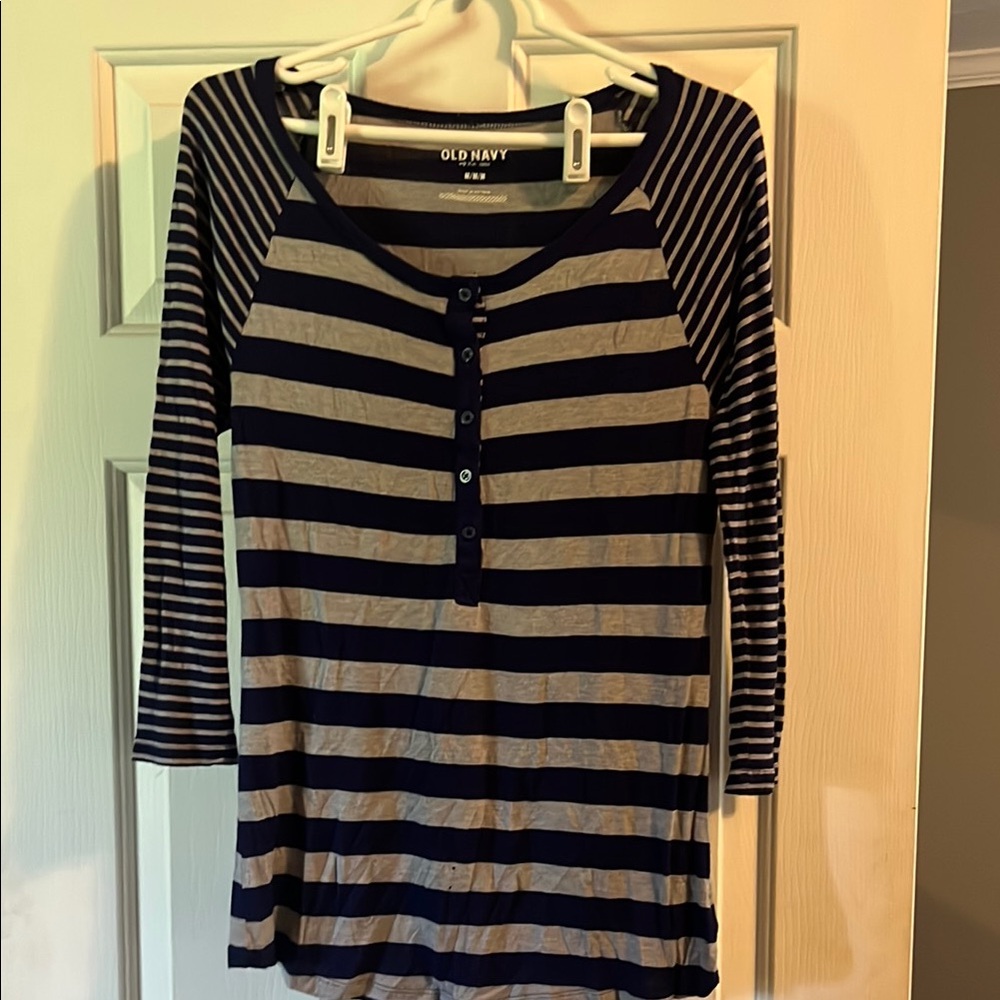 Old Navy Navy Blue and Gray Striped Top